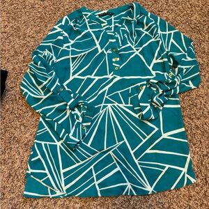 Zac & Rachel Teal and Cream Geometric Blouse